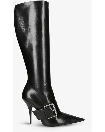Balenciaga Knife Belt 110 Buckle Leather Knee-high Boots - Black