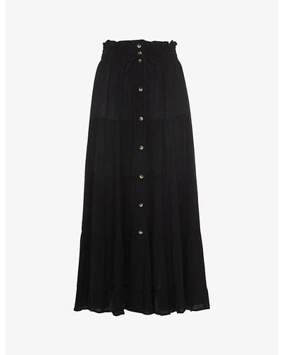 Whistles Crinkled Woven Midi Skirt - Black