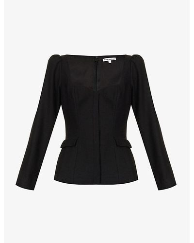 Reformation Edie Sweetheart-neck Concealed-placket Woven Top - Black