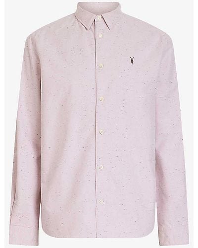 AllSaints Childers Ramskull-embroidered Regular-fit Stretch-organic Cotton Shirt - Pink