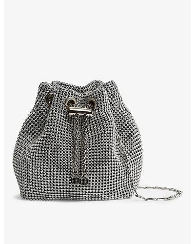 Reiss Demi Crystal-embellished Woven Mini Bucket Bag - Gray