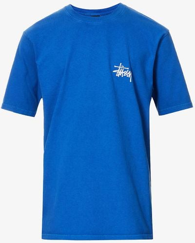 Stussy Basic Pigment-dyed Logo-print Cotton-jersey T-shirt - Blue