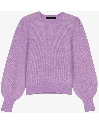 Maje Voluminous-sleeve Gathered-cuffs Knitted Jumper - Purple
