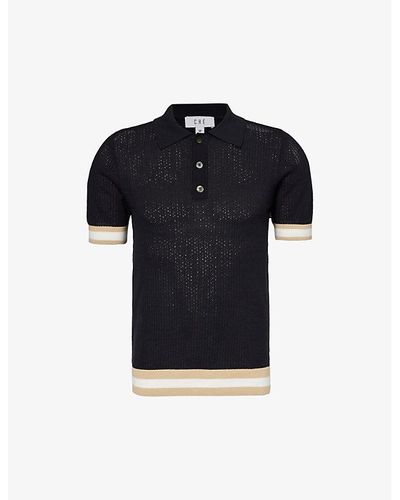 CHE Quinn Stripe-trimmed Cotton-knit Polo Shirt - Black
