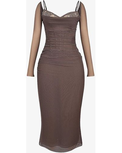 House Of Cb Katarina Corseted Stretch-woven Maxi Dres - Brown