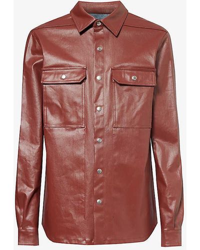 Rick Owens Brand-embellished Strap Regular-fit Coated Cotton-blend Overshirt - Red