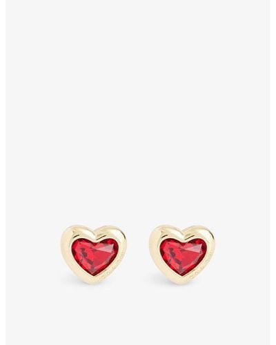 COACH Signa Heart-shape Brass Stud Earrings - White