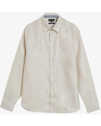 Ted Baker Romeos Long-sleeve Regular-fit Linen-blend Shirt - White