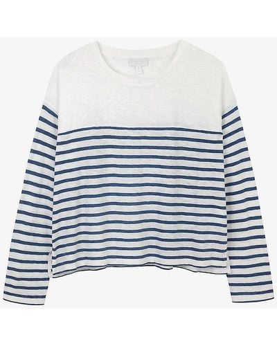 The White Company Striped Long-sleeve Organic-cotton Top - Blue