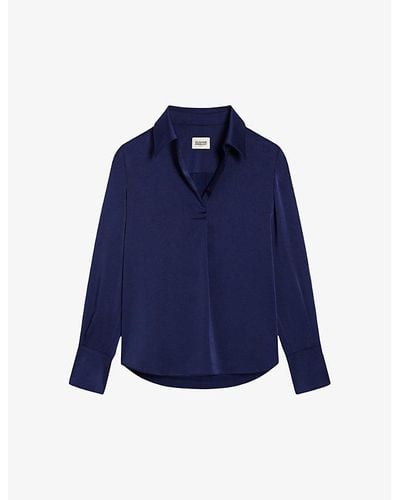 Claudie Pierlot Collar V-neck Satin Shirt - Blue