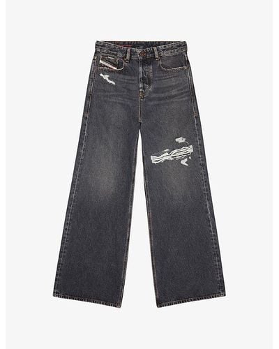 DIESEL 1996 D-sire Distressed Wide-leg Low-rise Jeans 8 - Grey