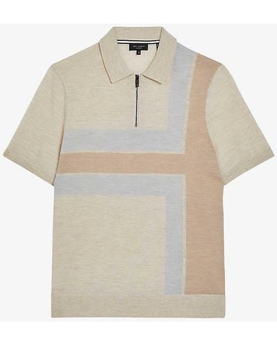 Ted Baker Ambler Colour-block Wool Polo Shirt - White
