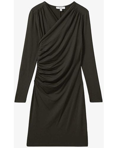 Reiss Lisa Ruched Long-sleeved Jersey Mini Dress - Black