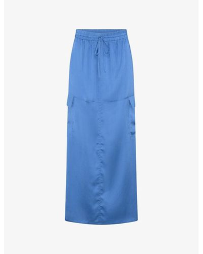 OMNES Adalyn Patch-pocket Satin Maxi Skirt - Blue