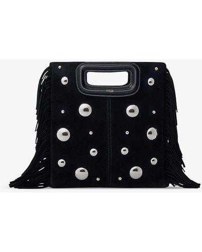 Maje M Stud-embellished Suede Cross-body Bag - Black