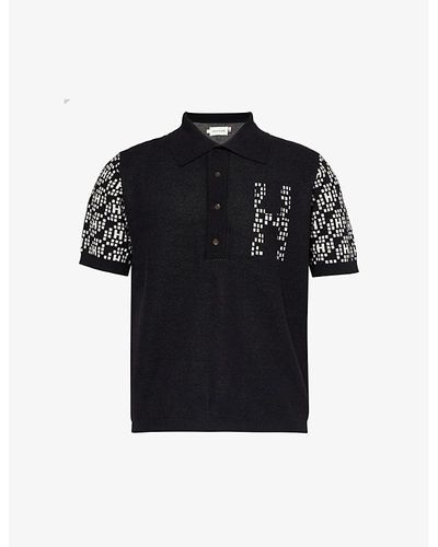 Honor The Gift Contrast-pattern Short-sleeved Cotton-knit Polo Shirt - Black