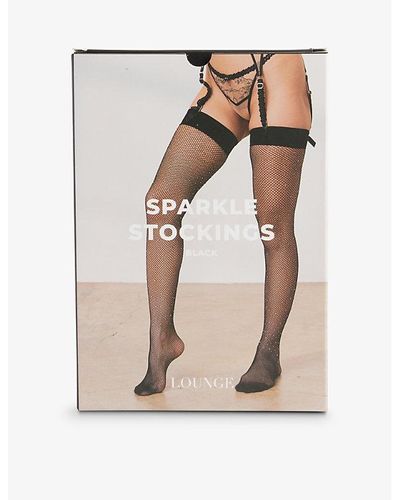 Lounge Underwear Sparkle Rhinestone-embellished Stretch-woven Fishnet Stockings - Natural