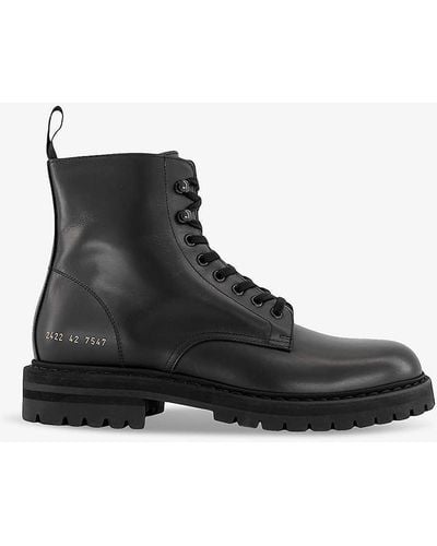 Common Projects Combat Number-print Leather Ankle Boots - Black