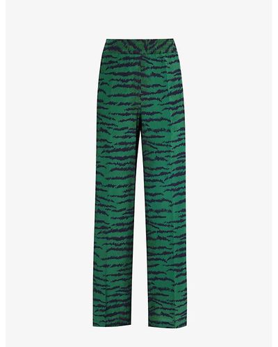 Victoria Beckham Alina Animal-print Wide-leg High-rise Silk Pants - Green
