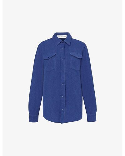 God's True Cashmere Unisex Gemstone-embellished Popper Regular-fit Cashmere Shirt - Blue