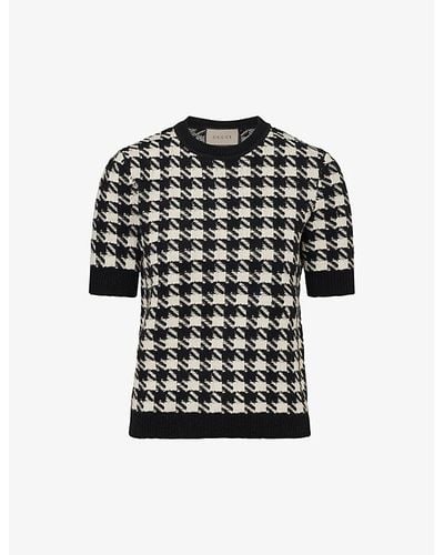 Gucci Houndstooth Short-sleeved Wool-knit Sweater - Black