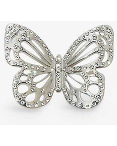 Maje Butterfly Rhinestone-embellished Silver-tone Recycled-brass Ring - White