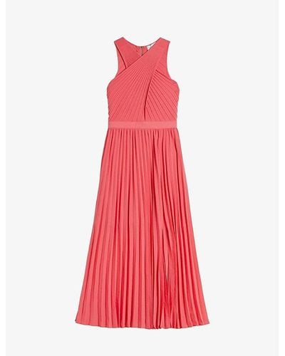 Ted Baker Loueli Cross-front Pleated Stretch-knit Midi Dress - Red
