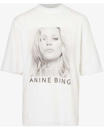Anine Bing Kate Moss Graphic-print Cotton-jersey T-shirt - White