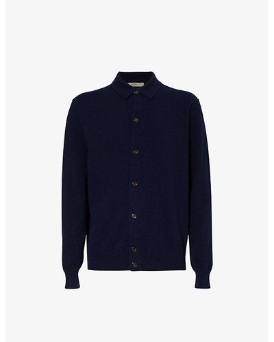 Corneliani Spread-collar Fine-knit Wool-knit Cardigan - Blue