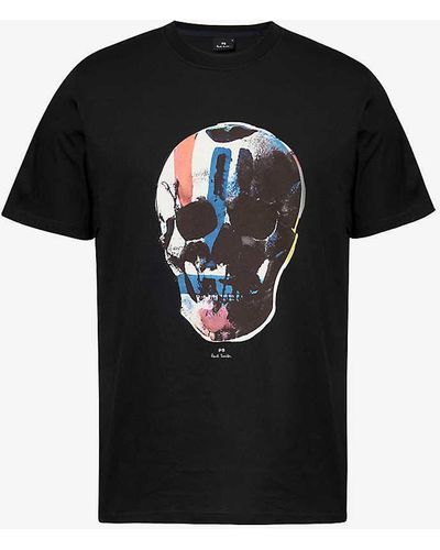 PS by Paul Smith Big Skull Graphic-print Cotton-jersey T-shirt - Black