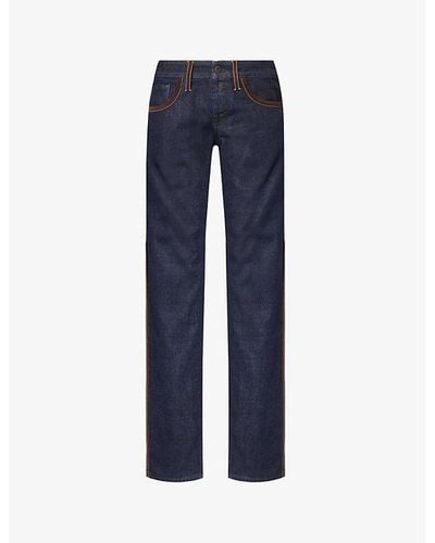 Miu Miu Contrast-trim Brand-embroidered Mid-rise Straight-leg Jeans - Blue