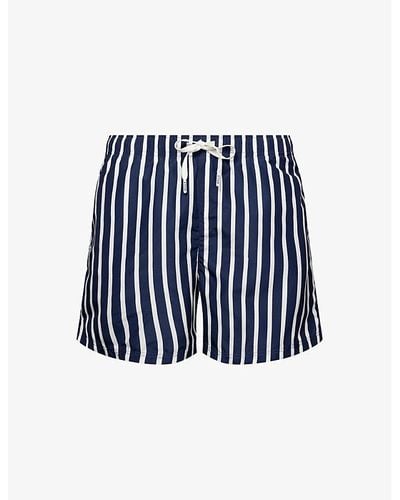 Eton Striped Drawstring Woven Swim Shorts - Blue