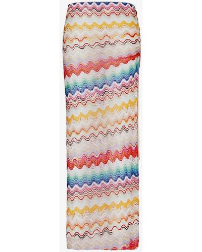 Missoni White Base Chevron Split-hem Knitted Maxi Skirt - Multicolour