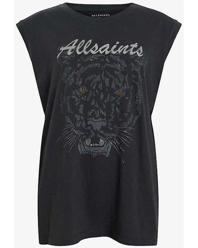 AllSaints Hunter Graphic-print Relaxed-fit Cotton Tank Xx - Black