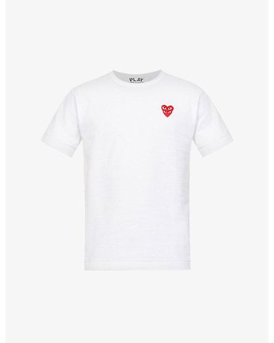 COMME DES GARÇONS PLAY Overlap-heart Print Cotton-jersey T-shirt - White