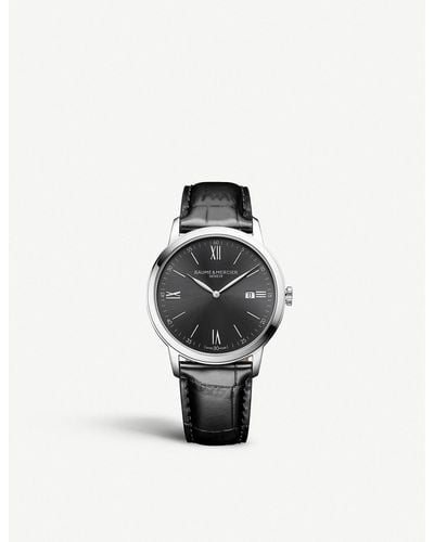 Baume & Mercier Leather And Stainless Steel Black Dial Watch