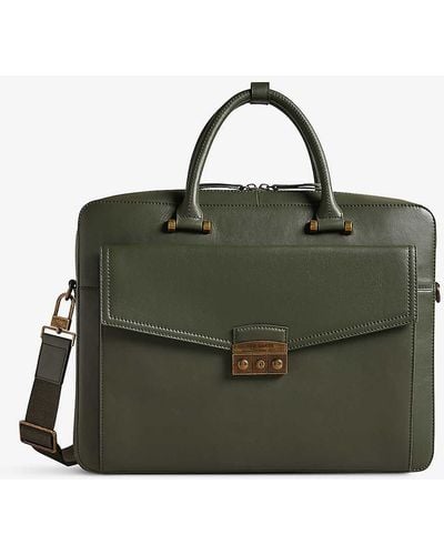Ted Baker Kalbe Brand-engraved Leather Top-handle Bag - Green