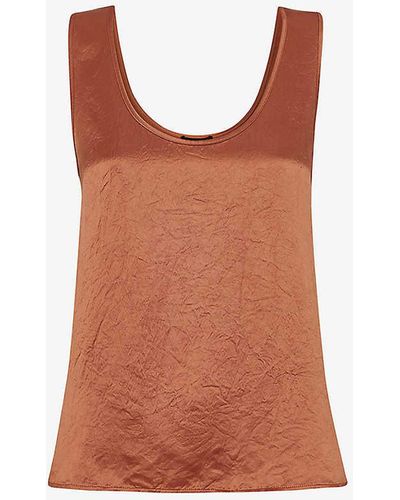 Whistles Ella Round-neck Relaxed-fit Satin Top - Brown