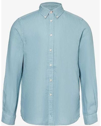PS by Paul Smith Button-down Collar Linen Shirt X - Blue