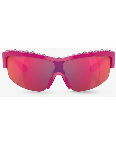 Swarovski Sk6014 Rectangle-frame Gem-embellished Acetate Sunglasses - Pink