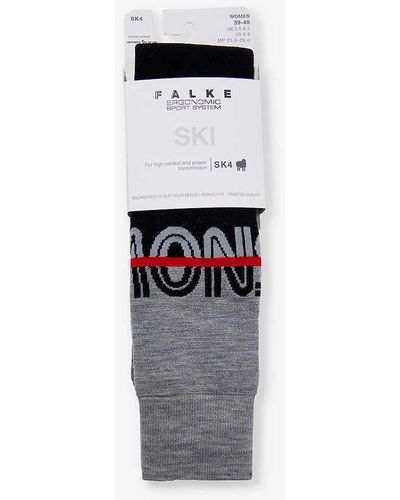 FALKE Sk4 Advanced Snow Text-intarsia Knee-length Knitted Socks - White