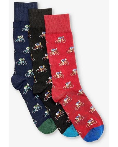 Paul Smith Bike-pattern Pack Of Three Cotton-blend Socks - Red