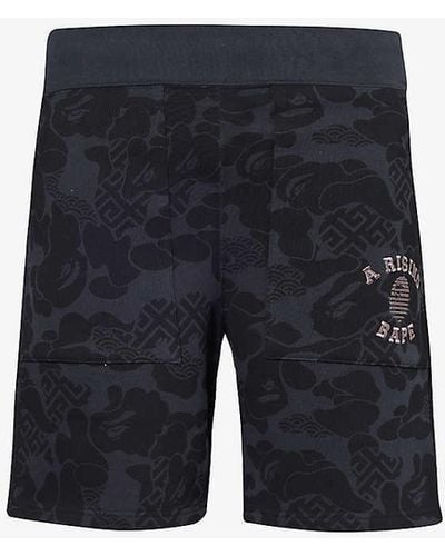 A Bathing Ape Asia Camo Brand-embroidered Cotton-jersey Shorts - Blue