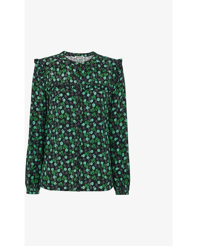 Whistles Sustainable Edit Winter Ditsy Floral-print Woven Top - Green