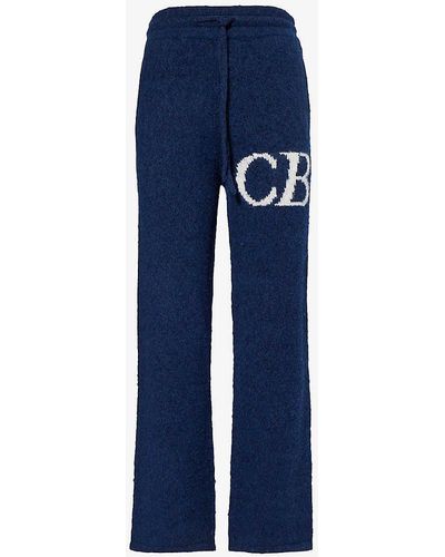 Cole Buxton Cb Logo-knit Relaxed-fit Wool-blend Trouser - Blue