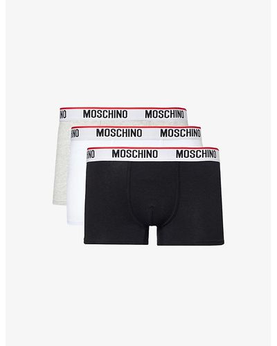 Moschino Branded-waistband Pack Of Three Stretch-cotton Trunk - White