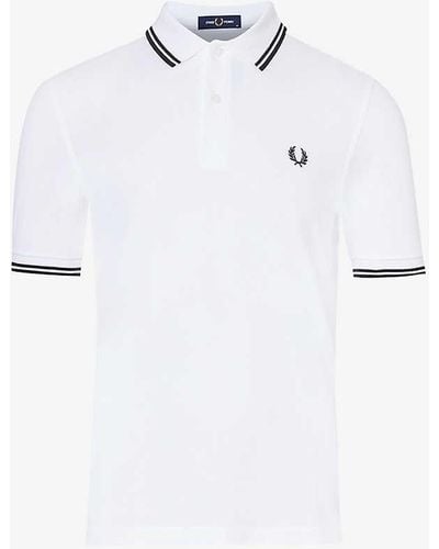 Fred Perry Logo-embroidered Striped-trim Cotton-piqué Polo Shirt - White