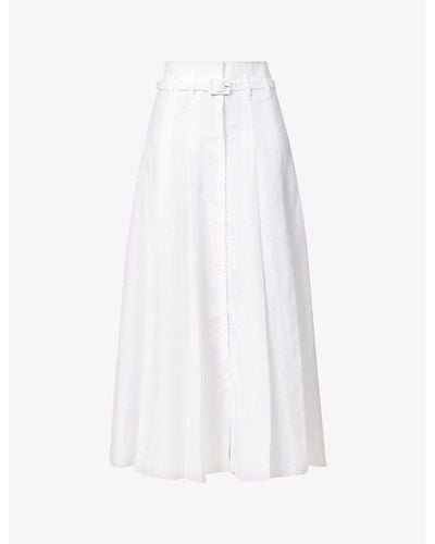 Gabriela Hearst Dugald Belted Pleated Linen Midi Skirt - White