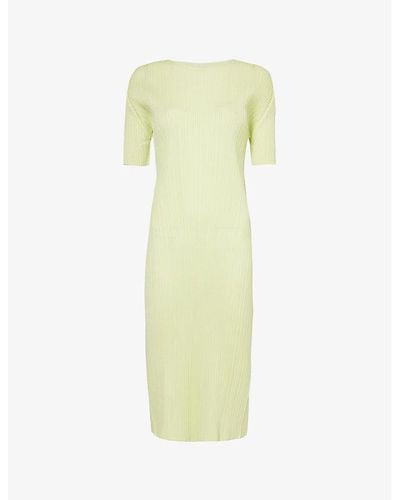 Pleats Please Issey Miyake May Pleated Slim-fit Knitted Midi Dress - Yellow