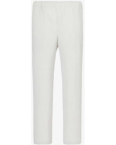 Homme Plissé Issey Miyake Basic Pleated Relaxed-fit Wide Knitted Trousers - White